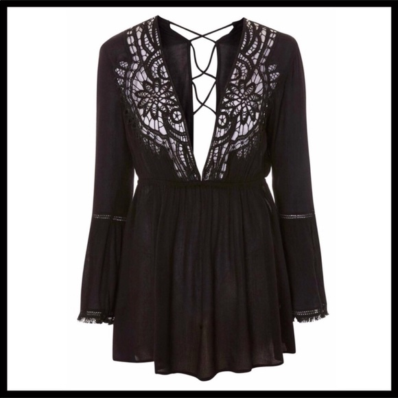 TOPSHOP BLACK SWIM SWIMSUIT COVERUP MINI DRESS A2C - Picture 5 of 8